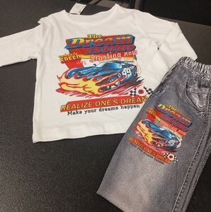Kids Racing Graphic Tee and Faux Jeans Set